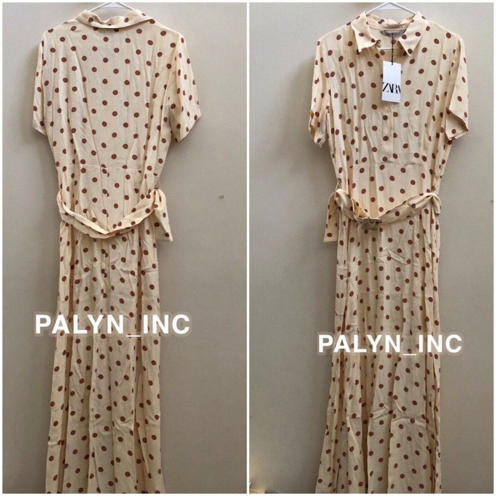 NWT ZARA LONG POLKA DOT DRESS WITH BELT - Picture 8 of 8